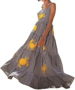 Women Embroidered Maxi Dress Sleeveless Smocked Flowy Sundress Boho Summer Long Dresses Beach Vocation