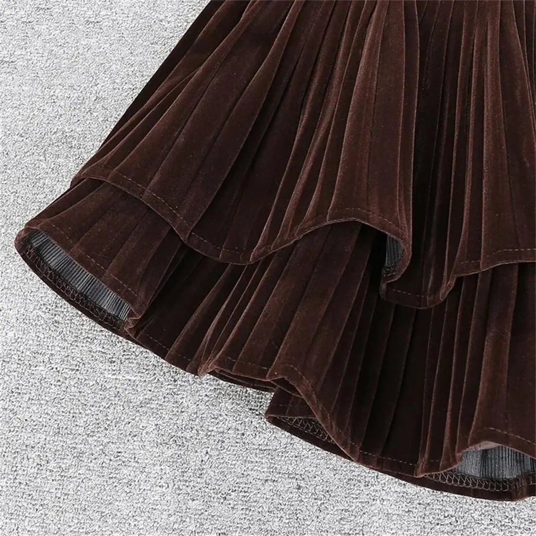 Women Fleece Mini Skirt Ruffled Pleated Flared Golf Skirts