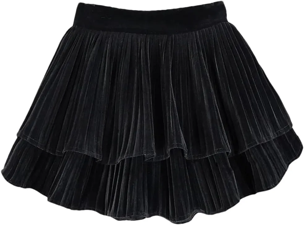 Women Fleece Mini Skirt Ruffled Pleated Flared Golf Skirts