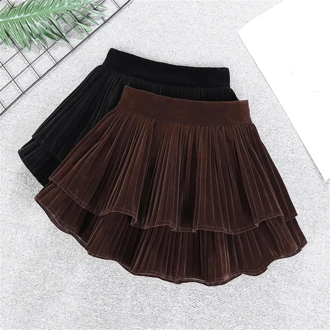 Women Fleece Mini Skirt Ruffled Pleated Flared Golf Skirts