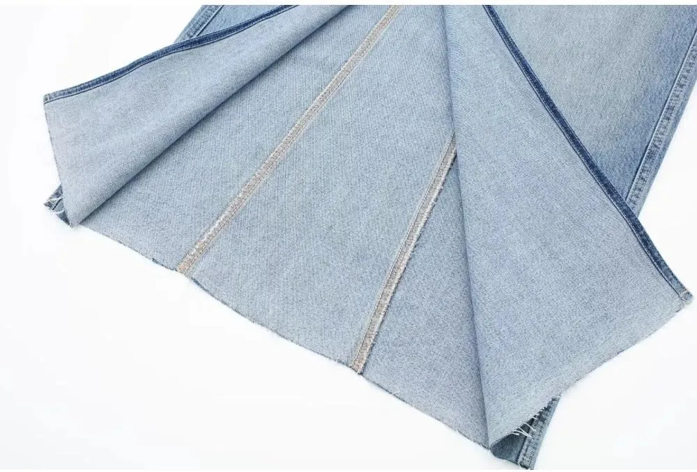 Women High Waist Button Front Split Denim Skirt Casual Maxi Skirt Vintage Side Slit Distressed Skirt