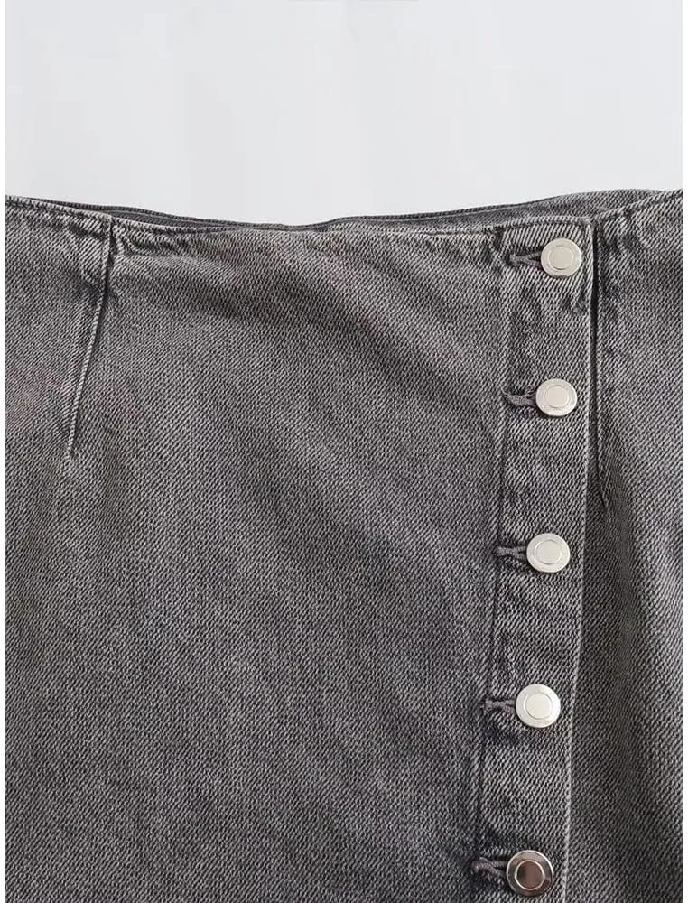 Women High Waist Button Front Split Hem Denim Skirt Slim Fit Streetwear Casual Long Skirt Fashion