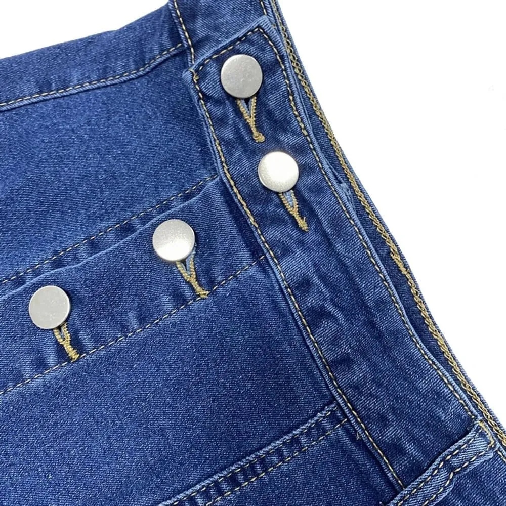 Women High Waist Button Side Split Denim Skirt Slim Fit Casual Streetwear Long Pencil Skirt
