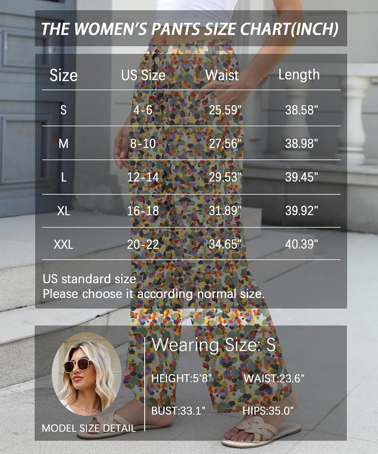 Women High Waist Casual Pants Elastic Wide Leg Summer Beach Palazzo Trousers with Pockets Lightweight Comfy