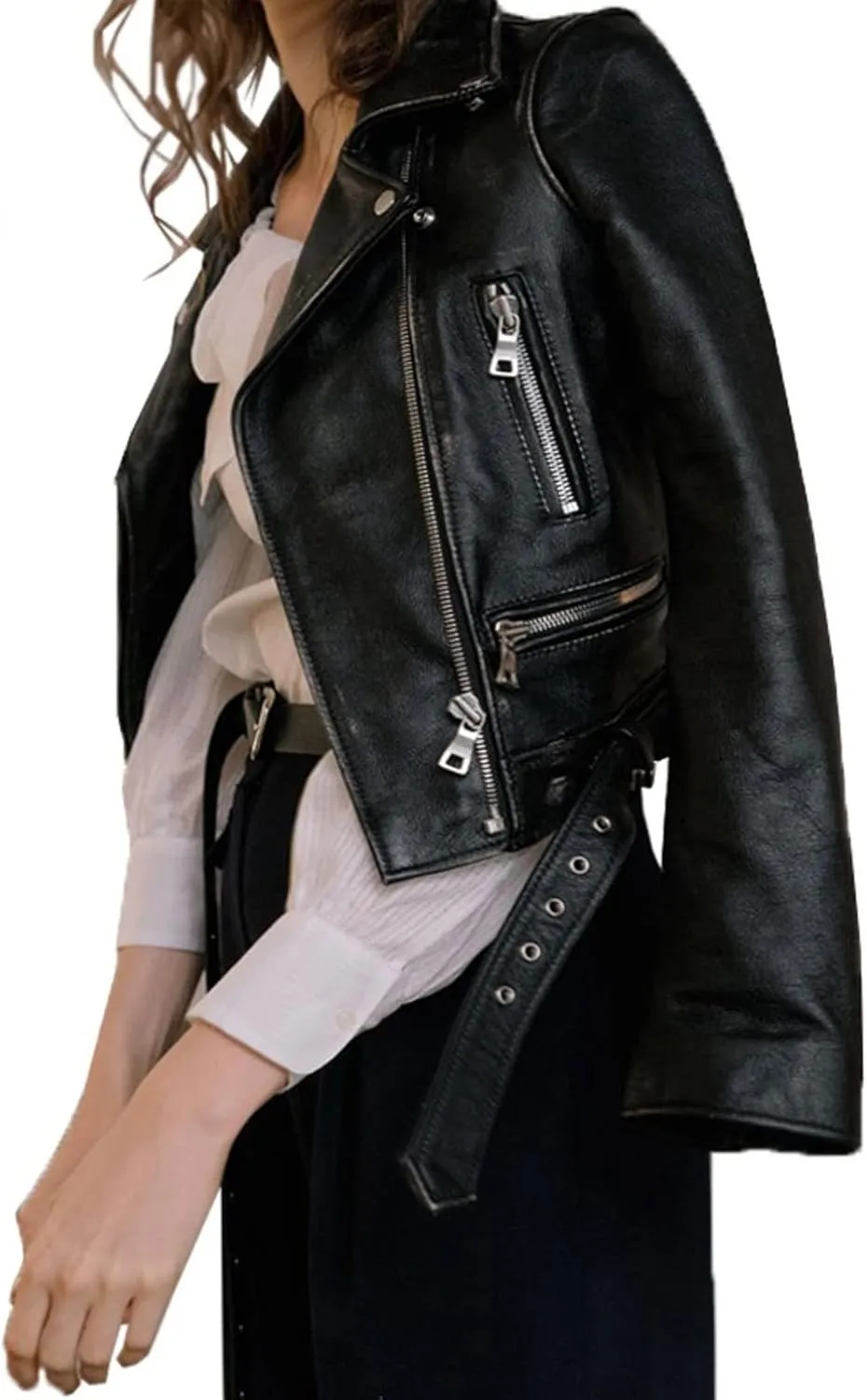 Women jacket Women Black Faux Leather Jacket Autumn Winter Short Soft Leather Jackets Belt Zipper Moto Biker Coat