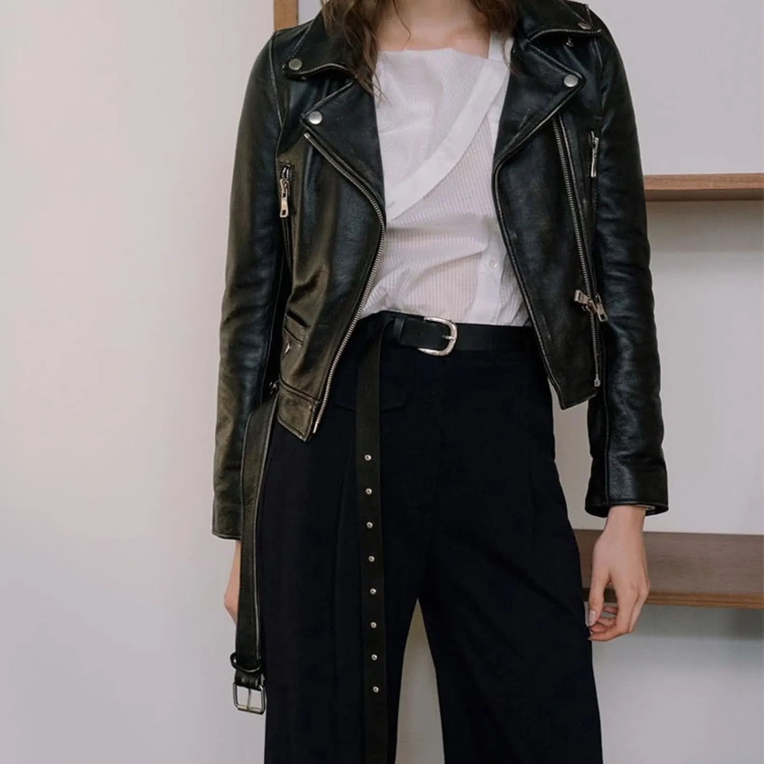 Women jacket Women Black Faux Leather Jacket Autumn Winter Short Soft Leather Jackets Belt Zipper Moto Biker Coat