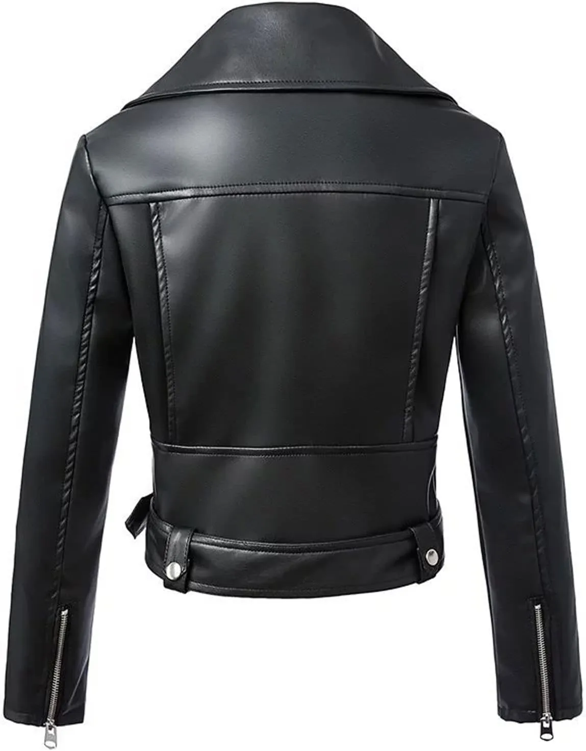 Women jacket Women Black Faux Leather Jacket Autumn Winter Short Soft Leather Jackets Belt Zipper Moto Biker Coat