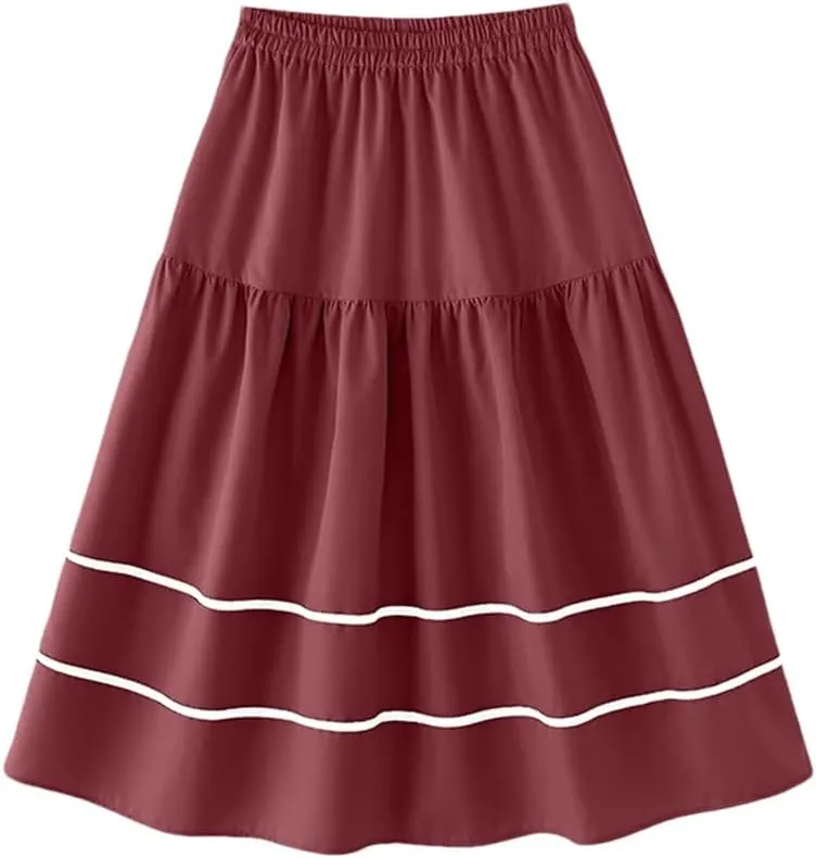 Women Long Skirt Fashion Summer Holiday Multilayer Pleating Korean Casual Elastic Waist Skirts