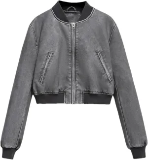 Women Mock Neck Zipper Faux Leather Jacket Vintage Moto Biker Patchwork PU Cardigan Coat