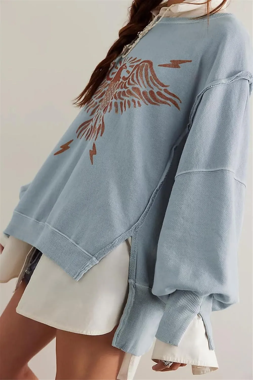 Women Oversized Graphic Sweatshirt Y2k Long Sleeve Vintage Crewneck Shirt Top Drop Shoulder Sweater Pullover