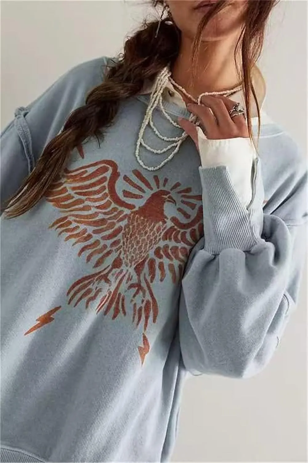 Women Oversized Graphic Sweatshirt Y2k Long Sleeve Vintage Crewneck Shirt Top Drop Shoulder Sweater Pullover