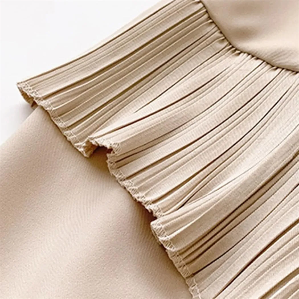 Women Pleated High Elastic Waist Skirt Ruffled A Line Swing Midi Skirts Layered Ruched Long Casual Bottoms