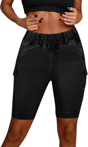 Women Plus Size Jean Shorts Sexy Stretchy High Waisted Frayed Raw Hem Denim Shorts Plus Size Sexy Jean