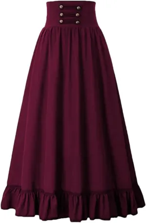 Women Summer Cotton Casual Solid Color Loose Female High Waist A-Line Mid Length Skirts