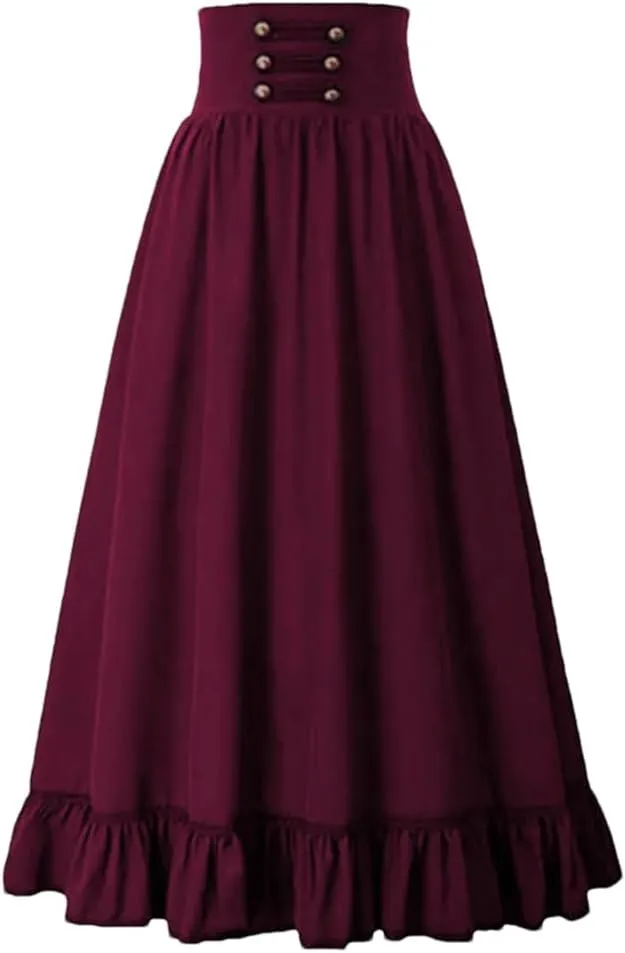 Women Summer Cotton Casual Solid Color Loose Female High Waist A-Line Mid Length Skirts