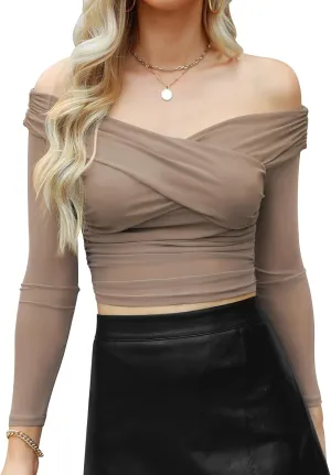Women T Shirts V Neck Sheer Mesh Long Sleeve Trendy Casual Tee Shirts Party Clubwear Shirt 2024