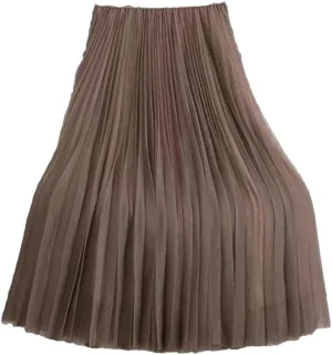Women Tulle Long Skirt Casual Office A-Line Vintage Pleated Tiered Flowy Skirt