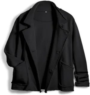 Women Warm Pea Coat Notched Lapel Neck Cropped Double Breasted Button Down Trench Overcoat Jackets with Pockets(Black,S)