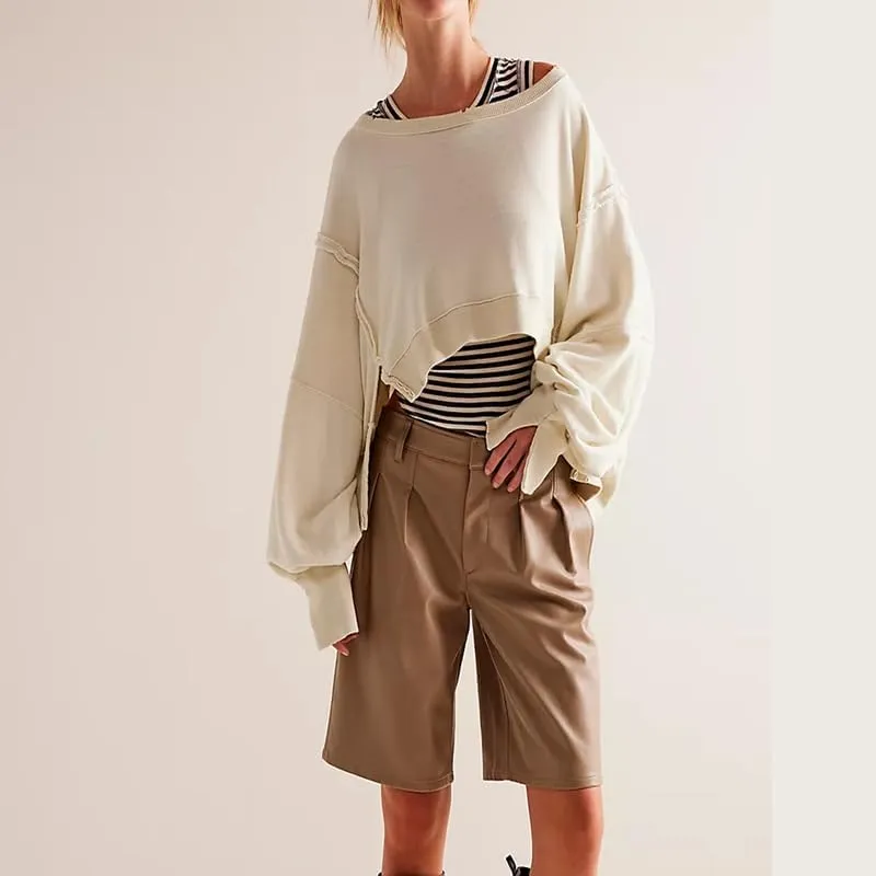 Women Y2K Cropped Sweatshirt Long Sleeve Scoop Neck Preppy Sweatshirts Going Out Oversized Pullover Top