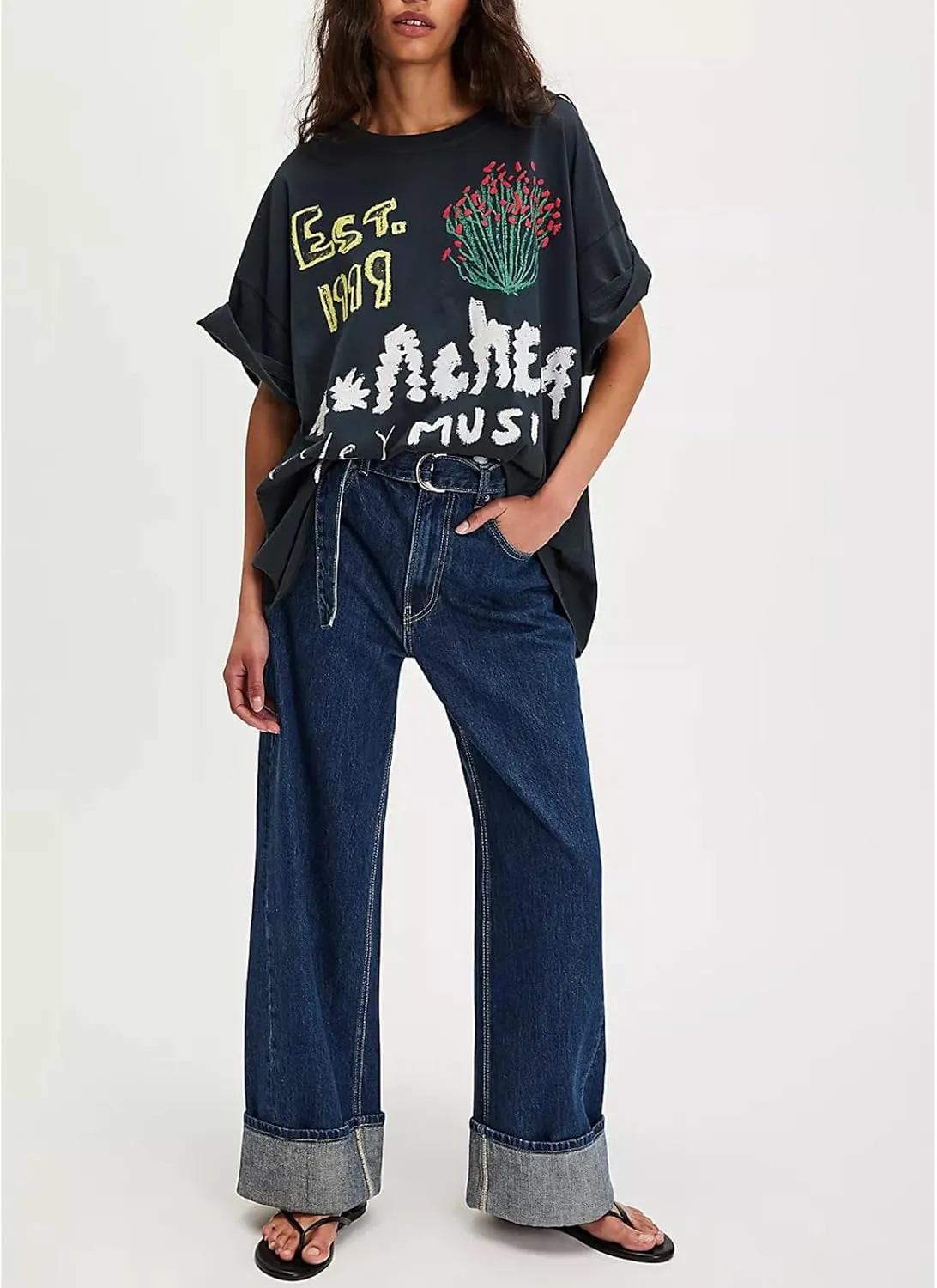 Women Y2k Floral Graphic Print Oversized Tshirts Cute Flower Aesthetic Baggy Tees Top Summer Teen Girl Coastal Clothes