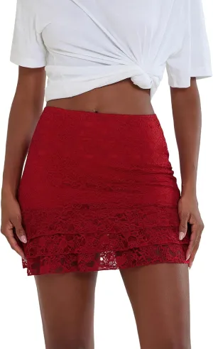 Women Y2k Lace Mini Skirt Ruffle Pleated High Waist Short Skirts Floral Lace Trim Flowy Micro Skirt Streetwear