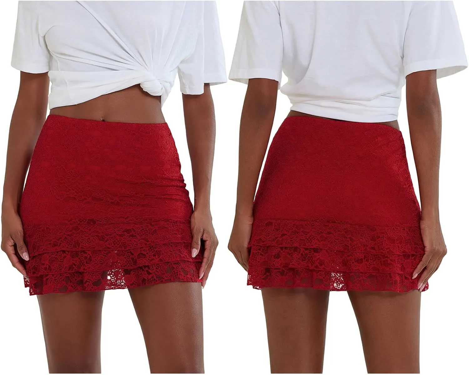Women Y2k Lace Mini Skirt Ruffle Pleated High Waist Short Skirts Floral Lace Trim Flowy Micro Skirt Streetwear