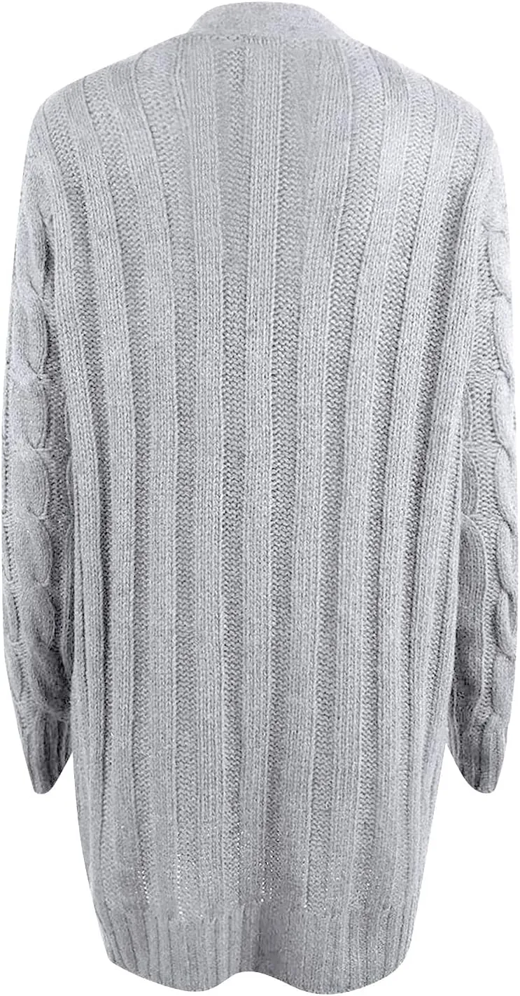 Women's Button Down Open Front Cardigan Sweaters Fall Trendy Cable Knit Chunky Outerwear Coats with Pockets
