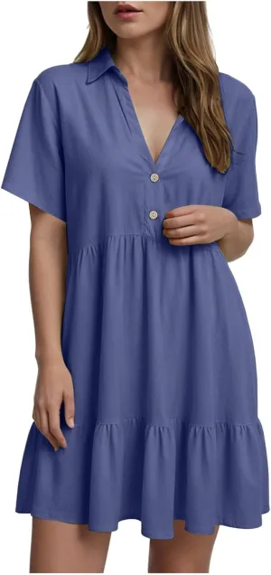 Women's Casual Crew Neck Dress for Women Short Sleeve Tunic Beach Dresses Summer