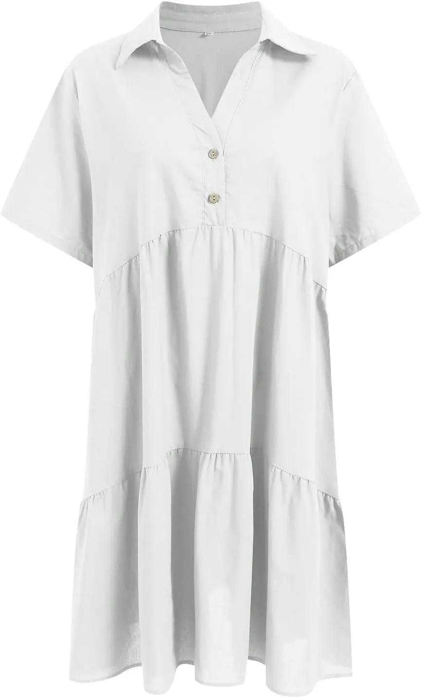 Women's Casual Crew Neck Dress for Women Short Sleeve Tunic Beach Dresses Summer