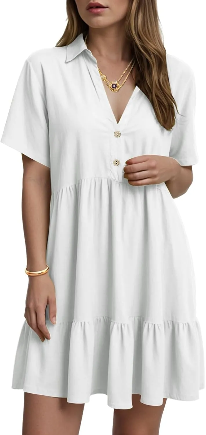 Women's Casual Crew Neck Dress for Women Short Sleeve Tunic Beach Dresses Summer