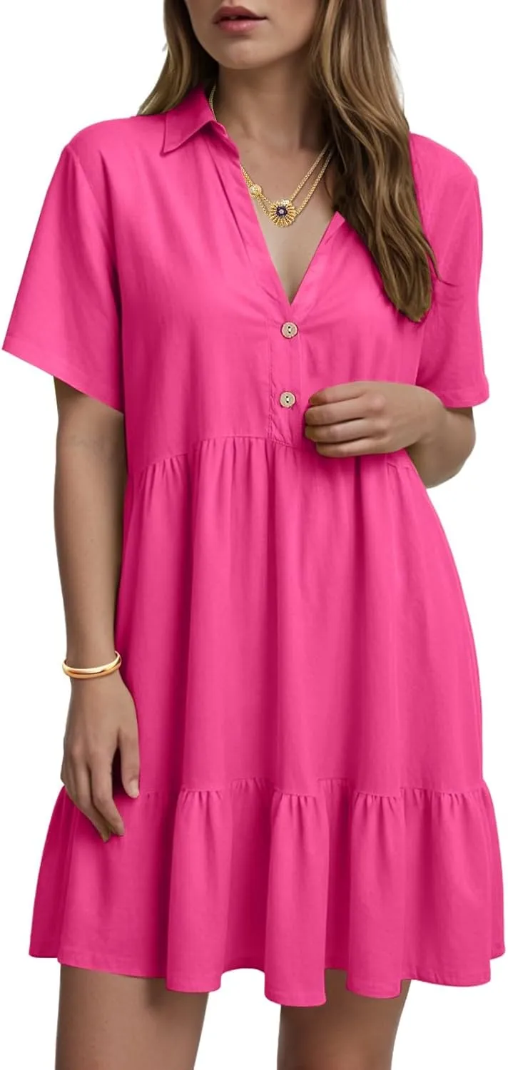 Women's Casual Crew Neck Dress for Women Short Sleeve Tunic Beach Dresses Summer