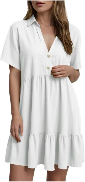 Women's Casual Crew Neck Dress for Women Short Sleeve Tunic Beach Dresses Summer