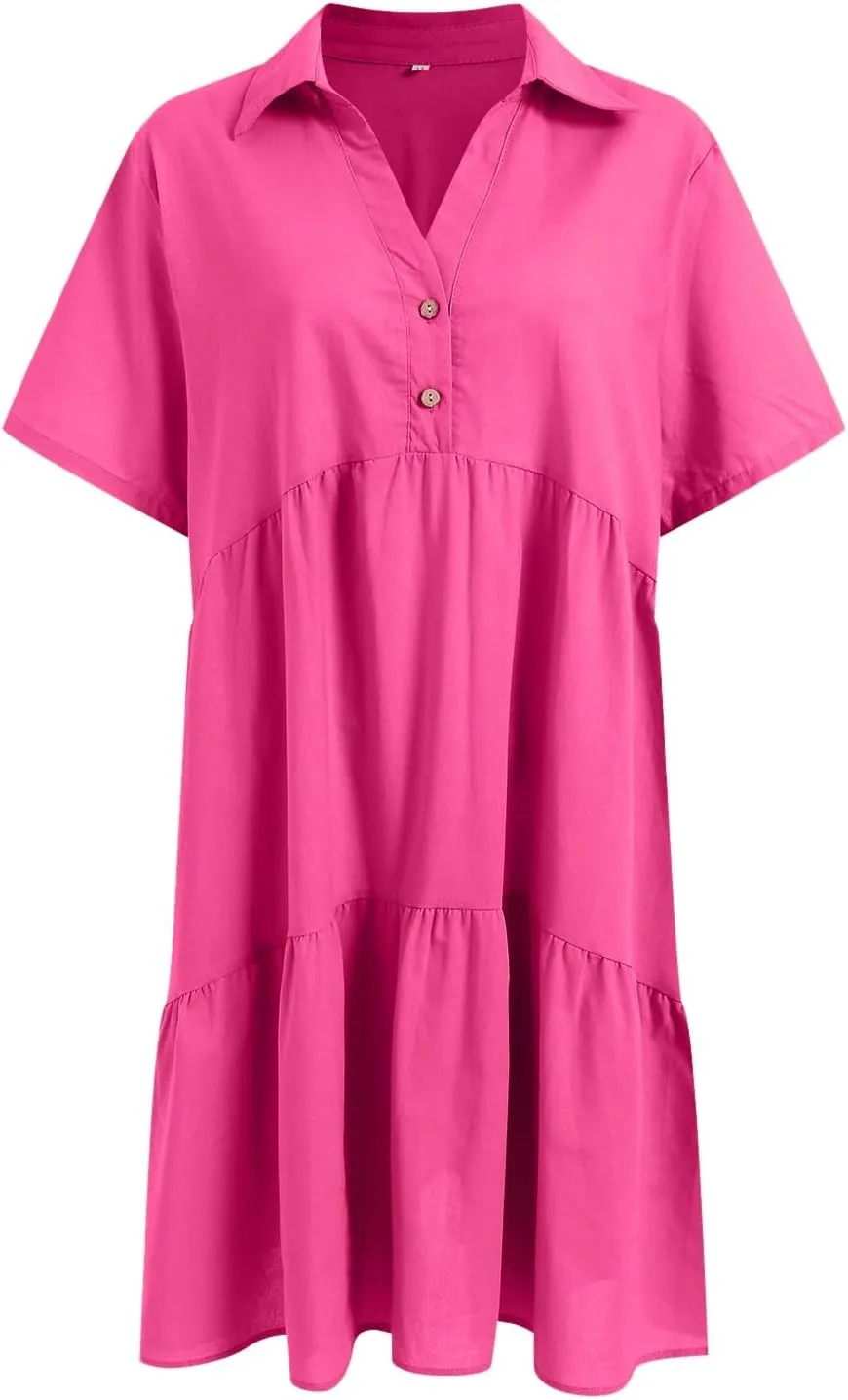Women's Casual Crew Neck Dress for Women Short Sleeve Tunic Beach Dresses Summer