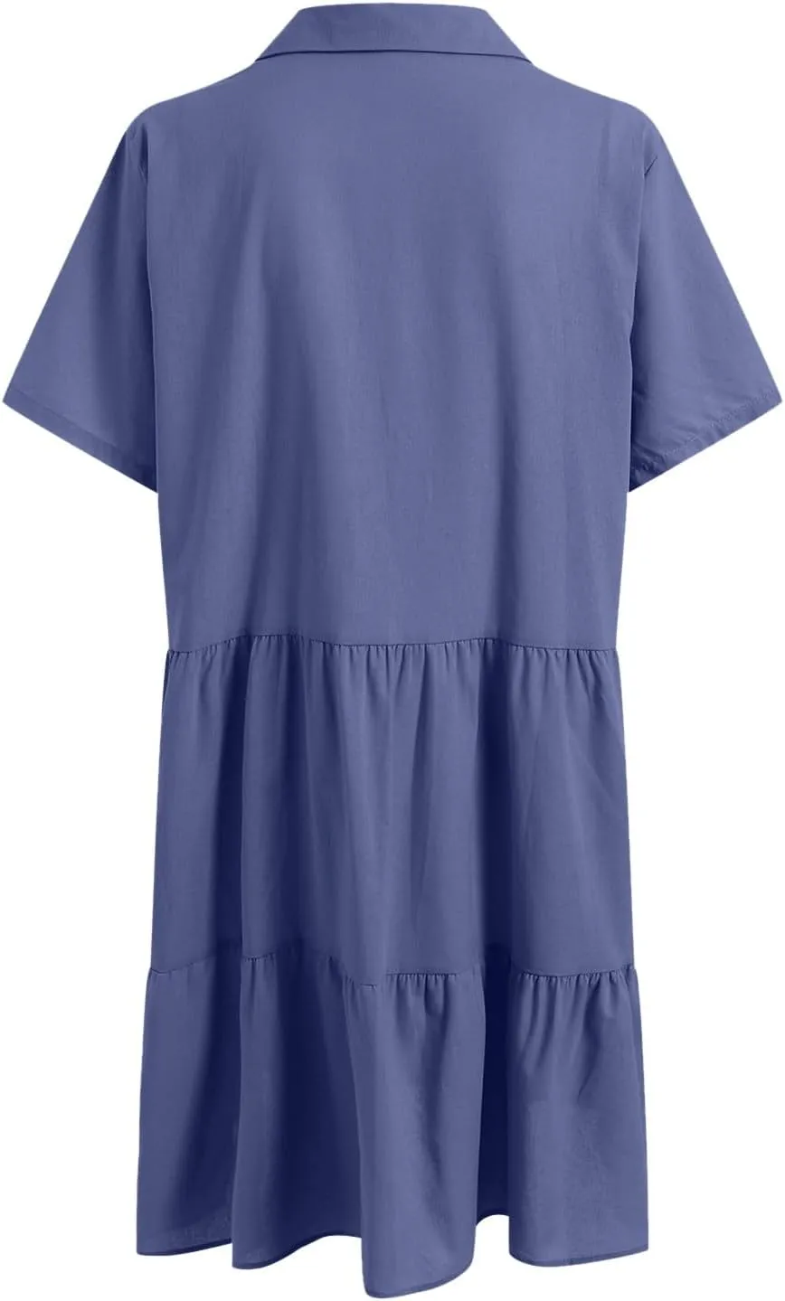 Women's Casual Crew Neck Dress for Women Short Sleeve Tunic Beach Dresses Summer
