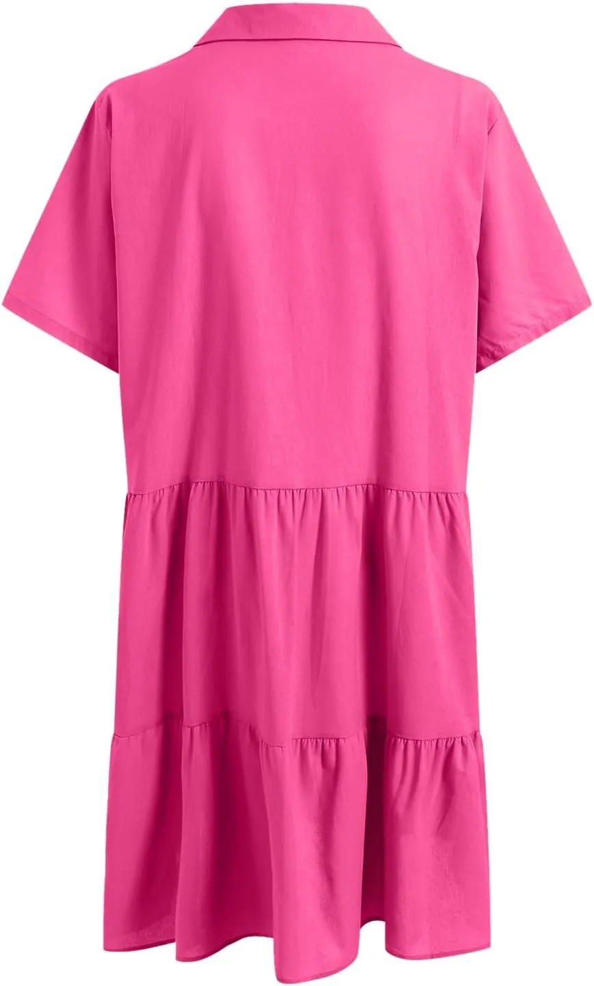 Women's Casual Crew Neck Dress for Women Short Sleeve Tunic Beach Dresses Summer