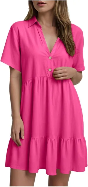 Women's Casual Crew Neck Dress for Women Short Sleeve Tunic Beach Dresses Summer