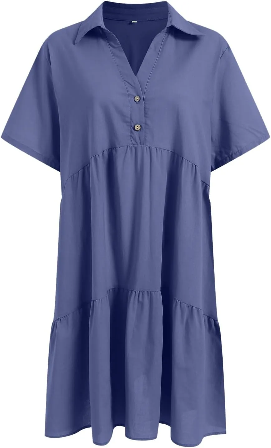 Women's Casual Crew Neck Dress for Women Short Sleeve Tunic Beach Dresses Summer