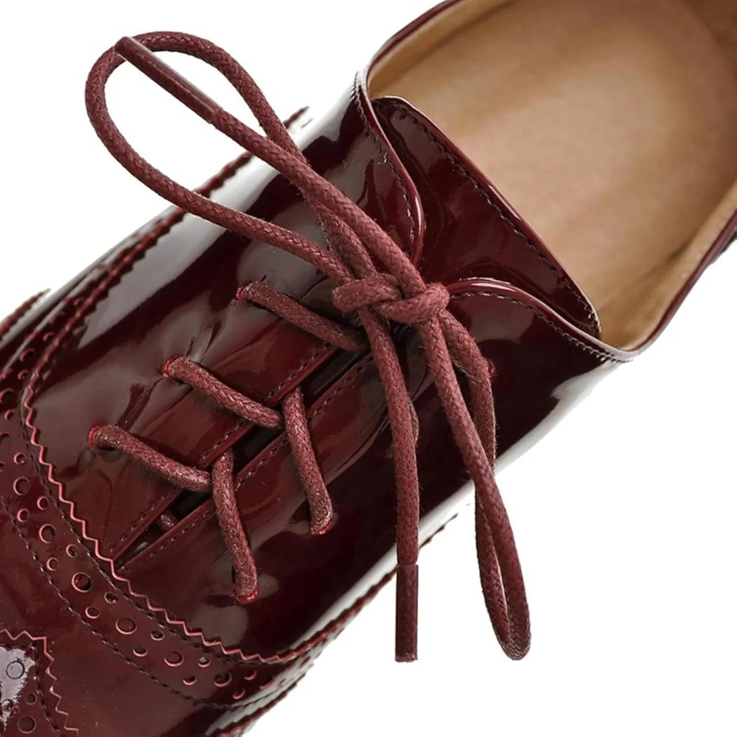 Women's Casual Oxford Shoes Lace up High Heels Patent Leather Round Toe Dress Brogues Women's Office Shoes