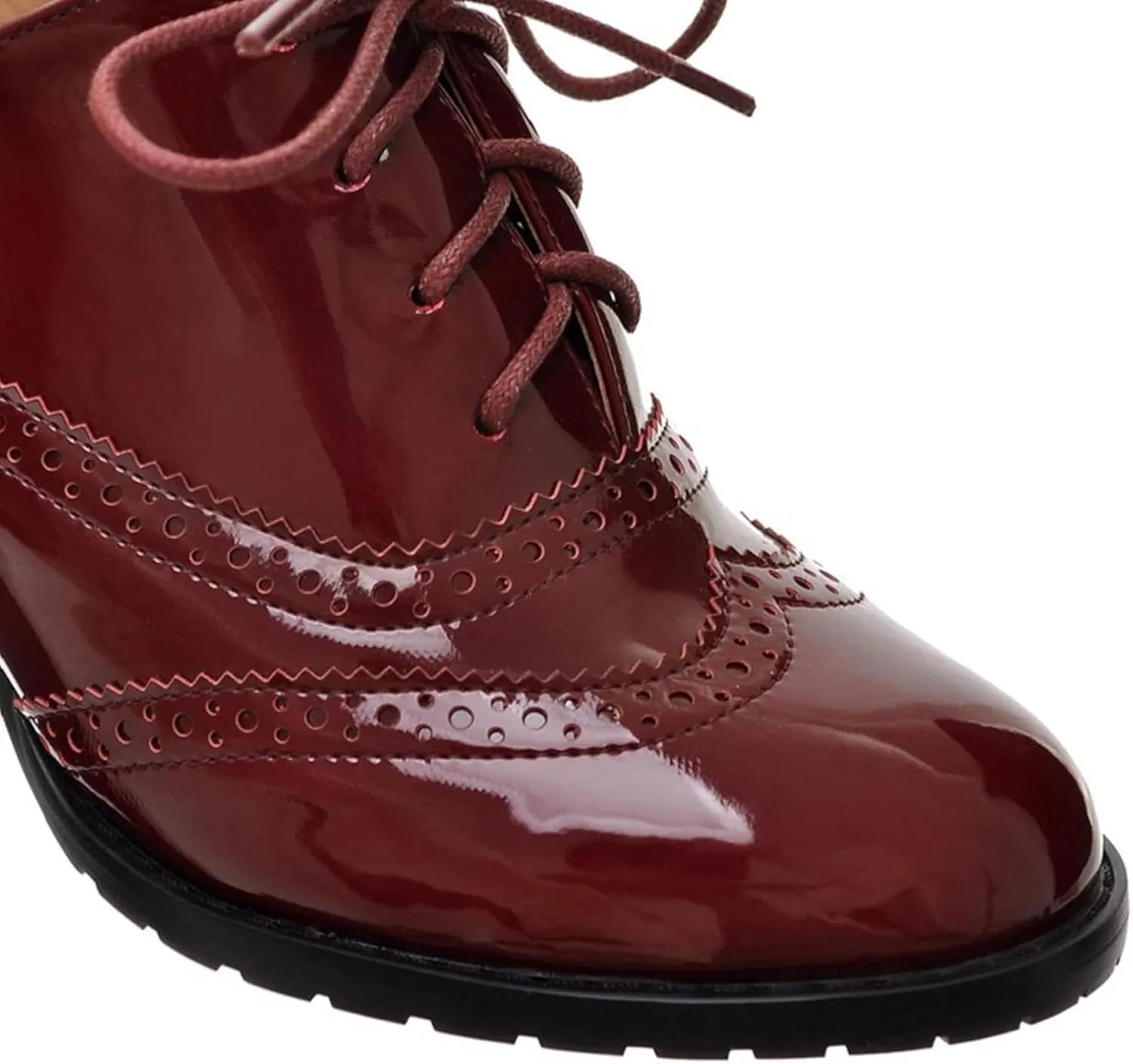 Women's Casual Oxford Shoes Lace up High Heels Patent Leather Round Toe Dress Brogues Women's Office Shoes