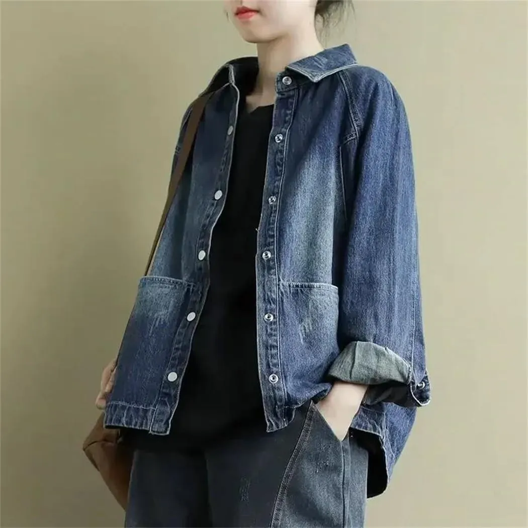 Women's Denim Jackets Solid Outerwears Pocket Spring Autumn Female Jeans Korean Coat
