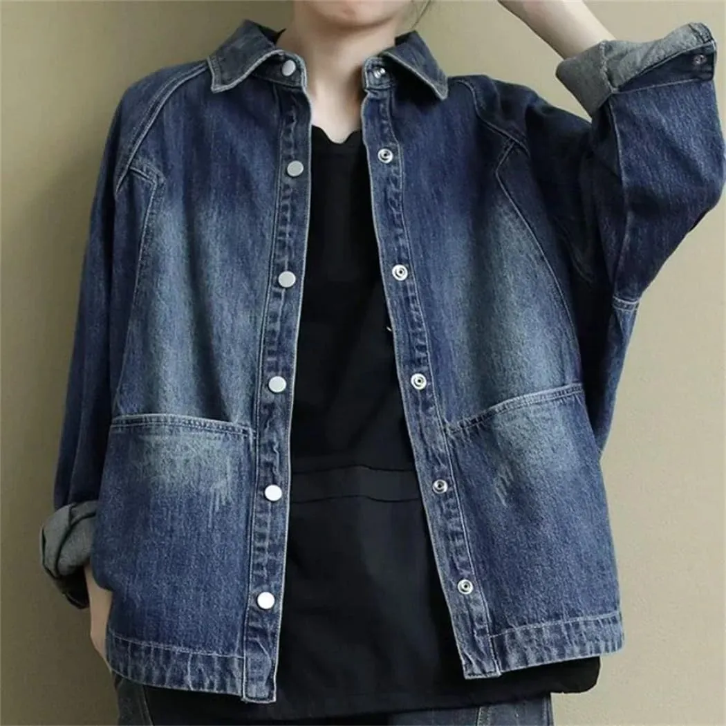 Women's Denim Jackets Solid Outerwears Pocket Spring Autumn Female Jeans Korean Coat