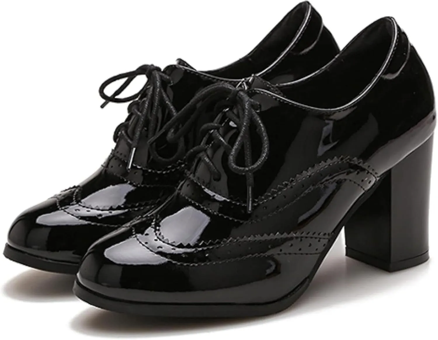Women's Dress High Heels Patent Leather Lace Oxford Cloth Women's Block Heels Party Shoes