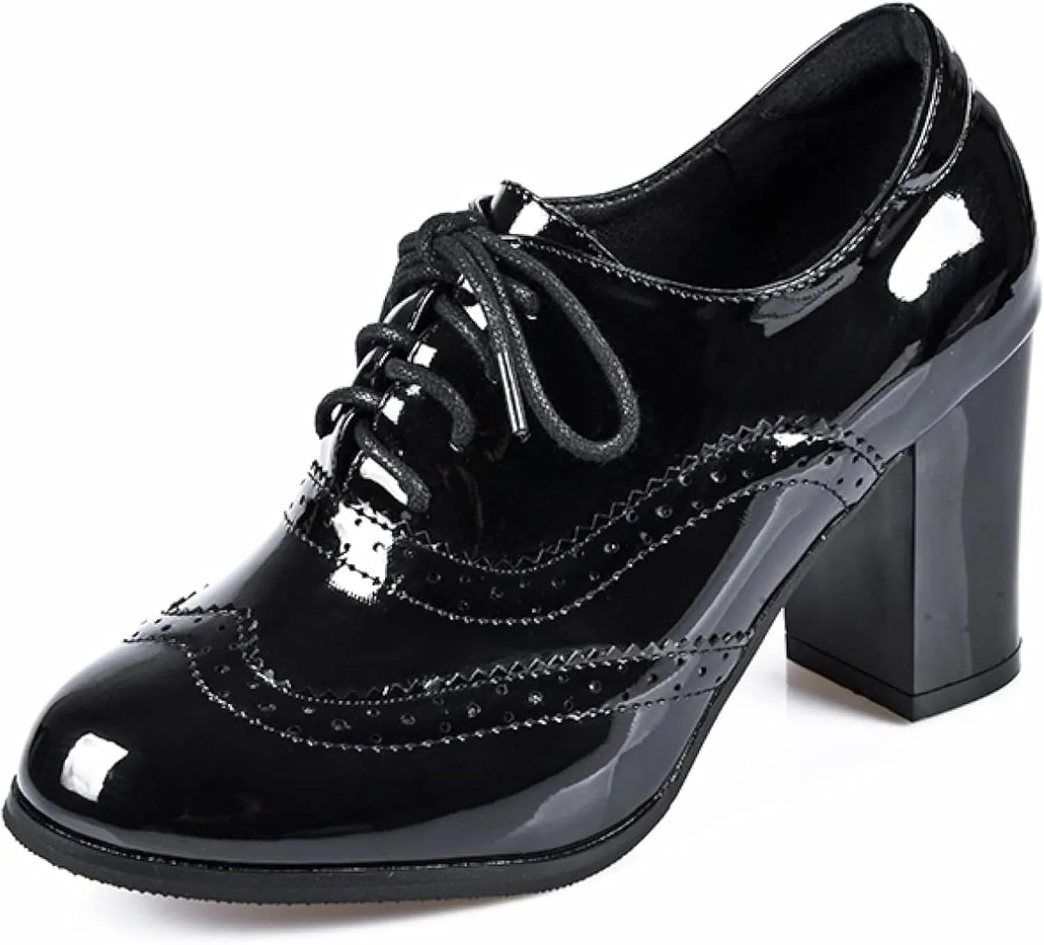 Women's Dress High Heels Patent Leather Lace Oxford Cloth Women's Block Heels Party Shoes