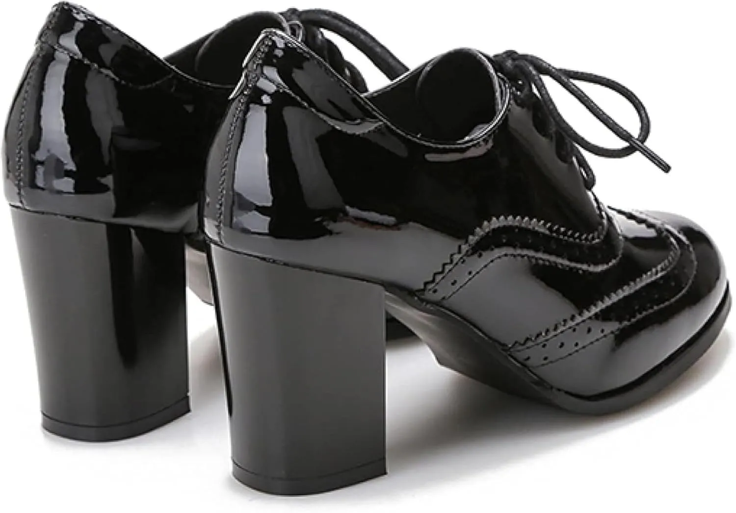Women's Dress High Heels Patent Leather Lace Oxford Cloth Women's Block Heels Party Shoes