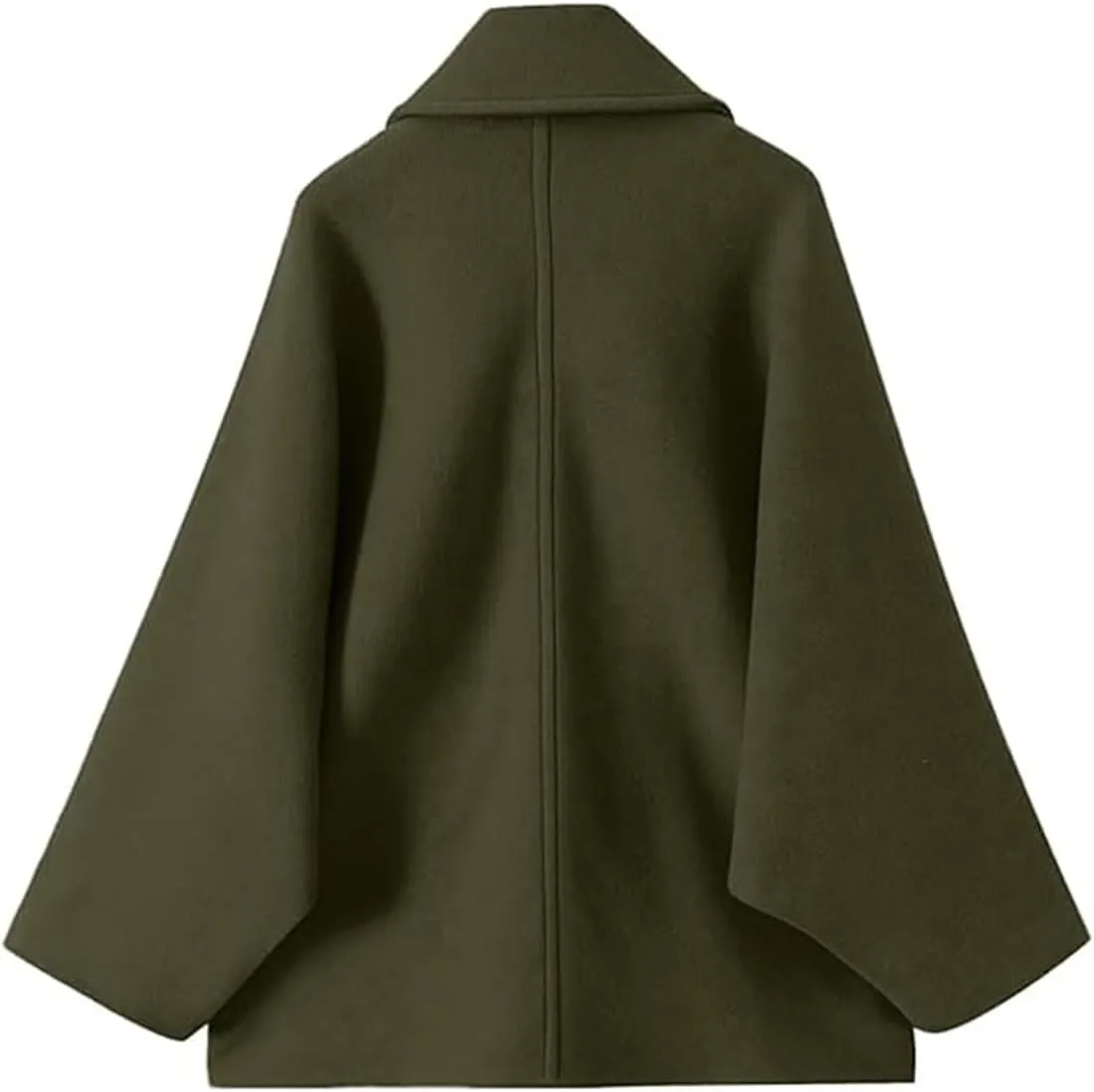 Women's Fall Single Breasted Pea Coat Long Sleeve Turndown Collar Wool Cape Blend Coat with Pockets