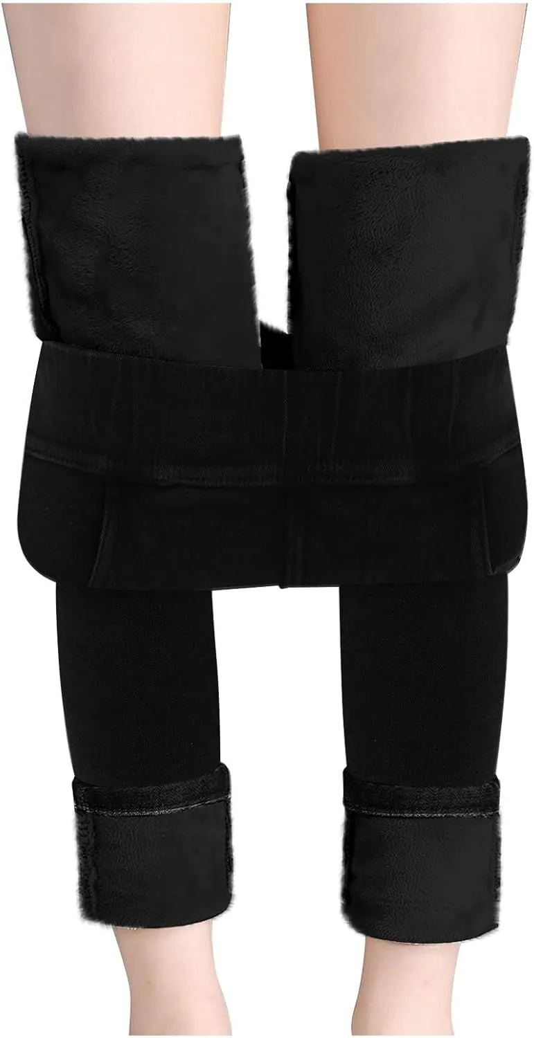 Women's Fleece Lined Jeans High Waist Winter Thick Warm Denim Jeggings 2023 Trendy Stretch Skinny Jean Trousers with Pockets