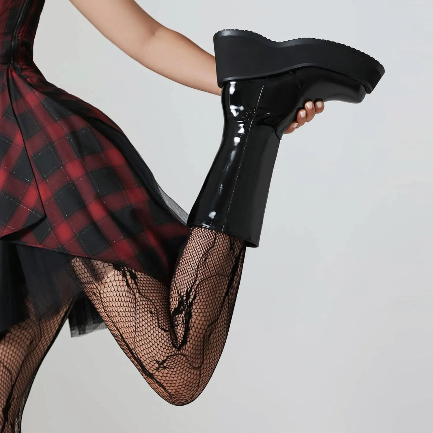 Women's Goth Platform Wedge Boots, Comfortable Chunky Mid Heel Combat Boots, Cute Gothic Ankle Boots Shoes