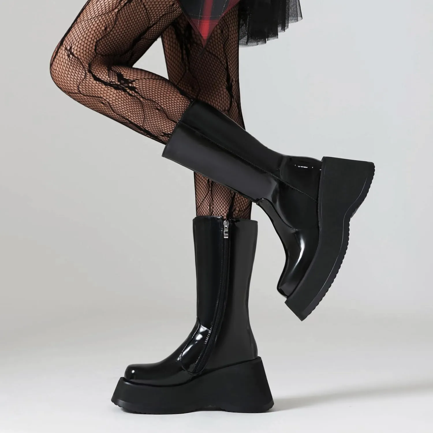 Women's Goth Platform Wedge Boots, Comfortable Chunky Mid Heel Combat Boots, Cute Gothic Ankle Boots Shoes