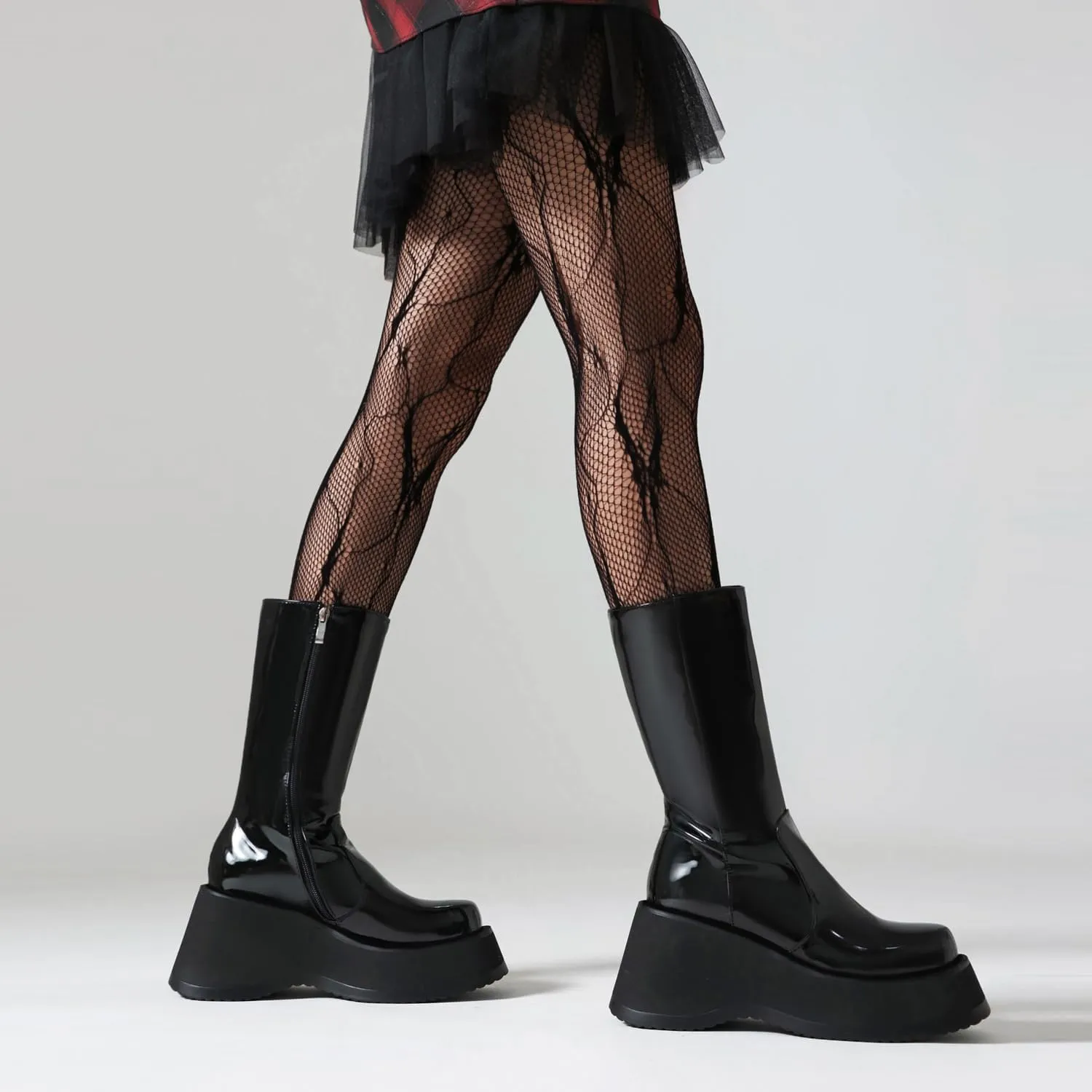 Women's Goth Platform Wedge Boots, Comfortable Chunky Mid Heel Combat Boots, Cute Gothic Ankle Boots Shoes