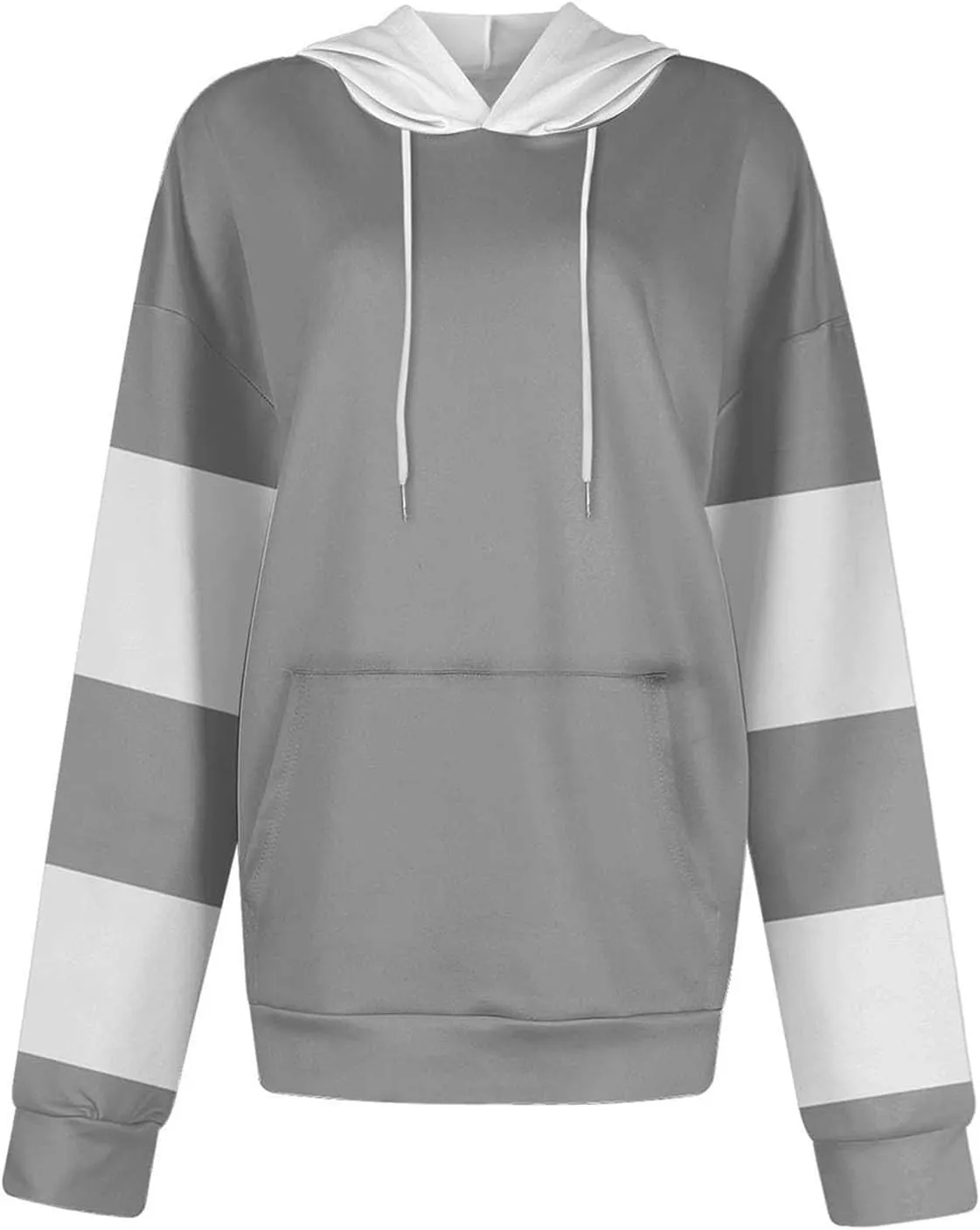 Women's Long sleeves Color Block Hoodie Tops Cute Casual Drawstring Loose Lightweight Tunic Pullover With Pockets